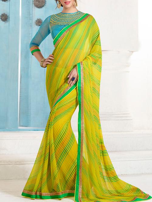 yellow printed georgette saree - 11573882 - Very Small Image - 1