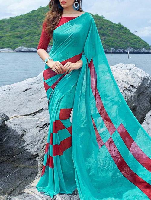 light blue printed georgette saree - 11573887 - Very Small Image - 1
