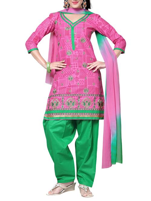 pink embroidered cotton unstitched suit set - 11575947 - Very Small Image - 1