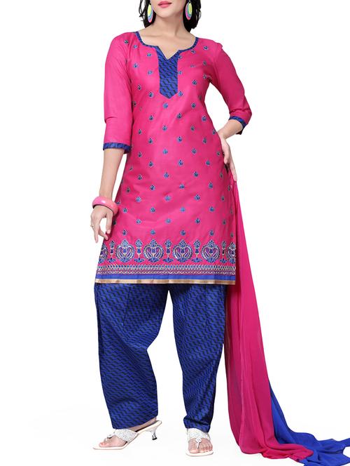 pink embroidered cotton unstitched suit set - 11575954 - Very Small Image - 1