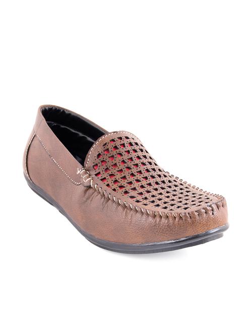 solid brown faux leather cutwork loafers - 11577327 - Very Small Image - 1