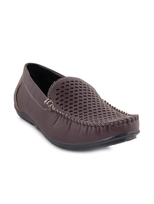 solid brown faux leather cutwork loafers - 11577329 - Very Small Image - 1