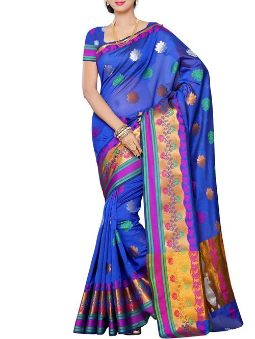 floral zari motif uppada saree - 11578020 - Very Small Image - 1