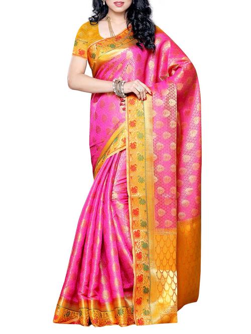 pink silk blend self design saree - 11578042 - Very Small Image - 1