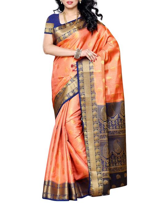 orange silk saree - 11578057 - Very Small Image - 1