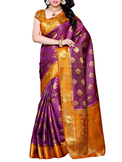 purple silk blend saree - 11578059 - Very Small Image - 1