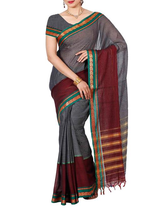 grey cotton saree - 11578109 - Very Small Image - 1