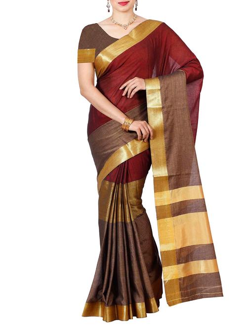 brown cotton saree - 11578121 - Very Small Image - 1
