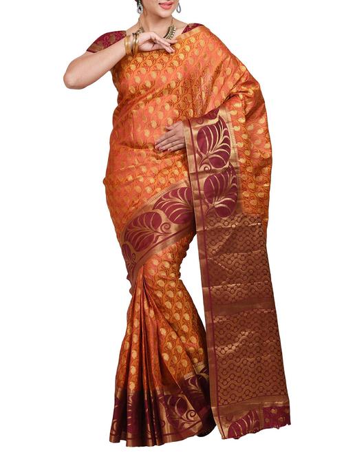 orange silk blend woven saree - 11578142 - Very Small Image - 1