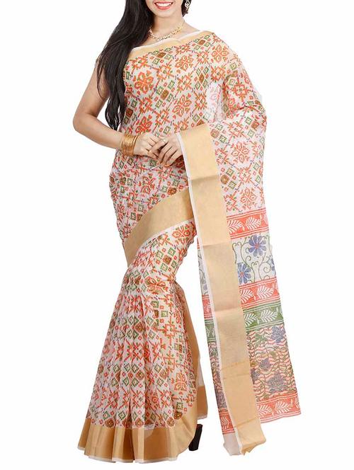 white cotton saree with blouse - 11578168 - Very Small Image - 1