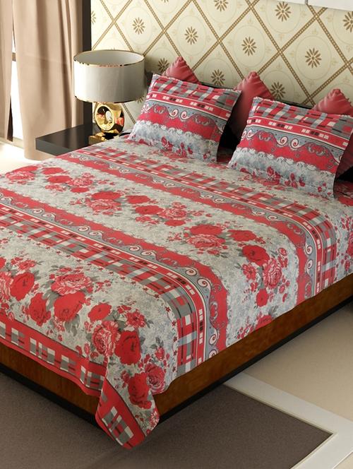 red cotton blend bed sheet set - 11579043 - Very Small Image - 1