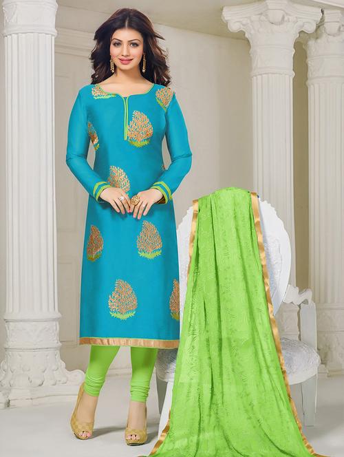 sky blue chanderi cotton unstitched suit - 11579927 - Very Small Image - 1