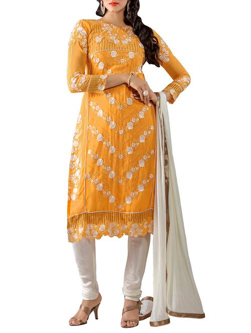 yellow georgette unstitched suit - 11579940 - Very Small Image - 1