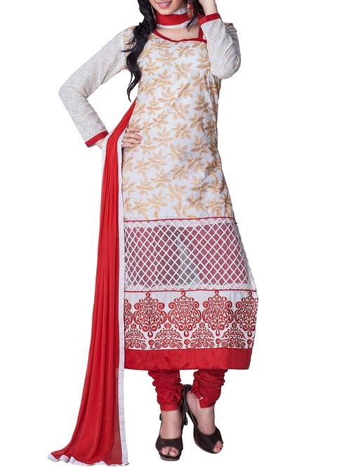 white cotton unstitched suit - 11579959 - Very Small Image - 1