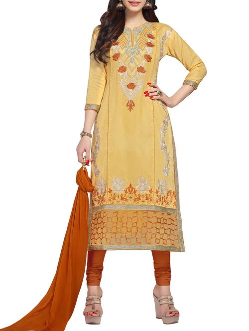 yellow cotton unstitched suit - 11579986 - Very Small Image - 1