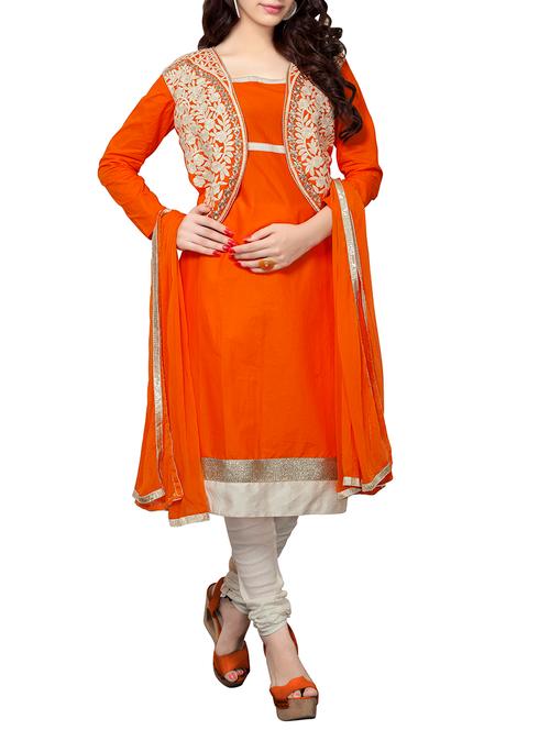 orange cotton unstitched suit - 11579992 - Very Small Image - 1