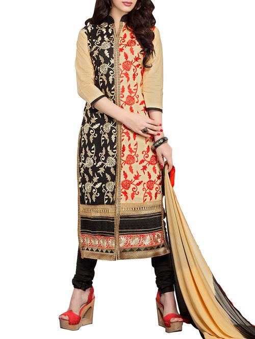 beige cotton unstitched suit - 11580000 - Very Small Image - 1