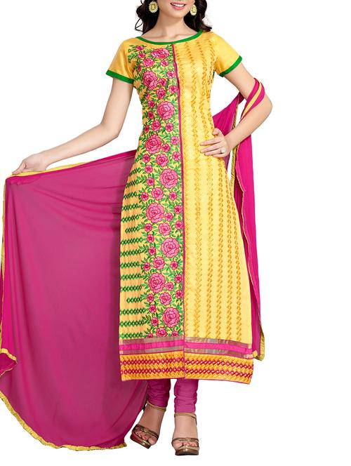 yellow cotton unstitched suit - 11580076 - Very Small Image - 1
