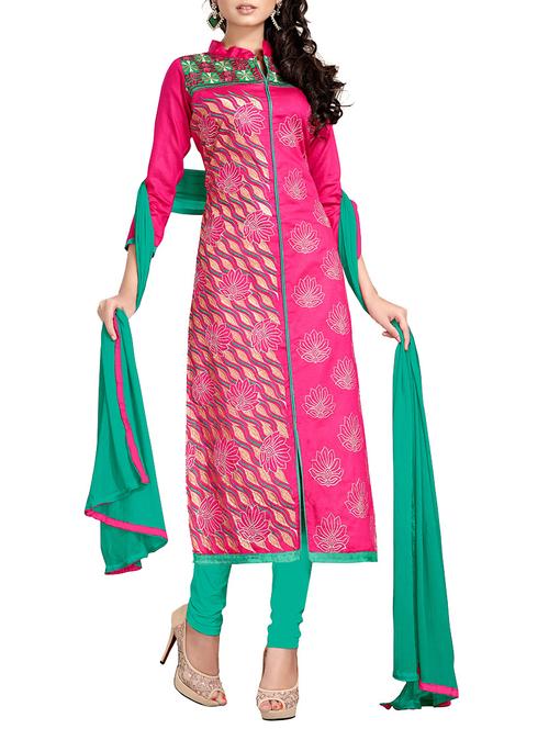 pink cotton unstitched suit - 11580077 - Very Small Image - 1