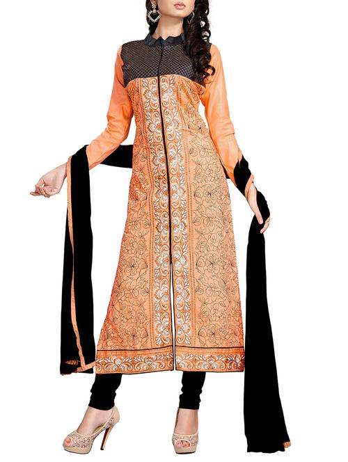 orange cotton unstitched suit - 11580079 - Very Small Image - 1