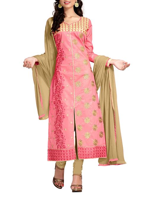 pink cotton unstitched suit - 11580088 - Very Small Image - 1