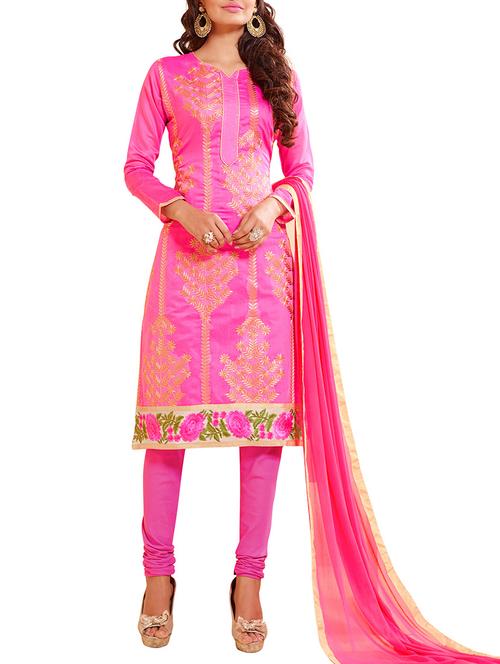 pink chanderi cotton unstitched suit - 11580144 - Very Small Image - 1