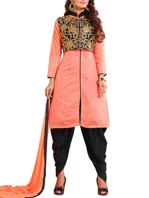 orange chanderi cotton unstitched suit - 11580145 - Very Small Image - 1