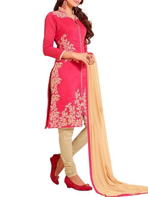 pink chanderi cotton unstitched suit - 11580151 - Very Small Image - 1