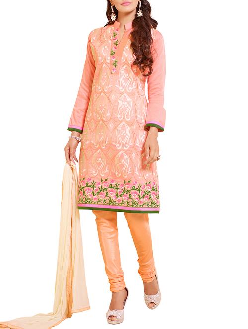 orange chanderi cotton unstitched suit - 11580152 - Very Small Image - 1