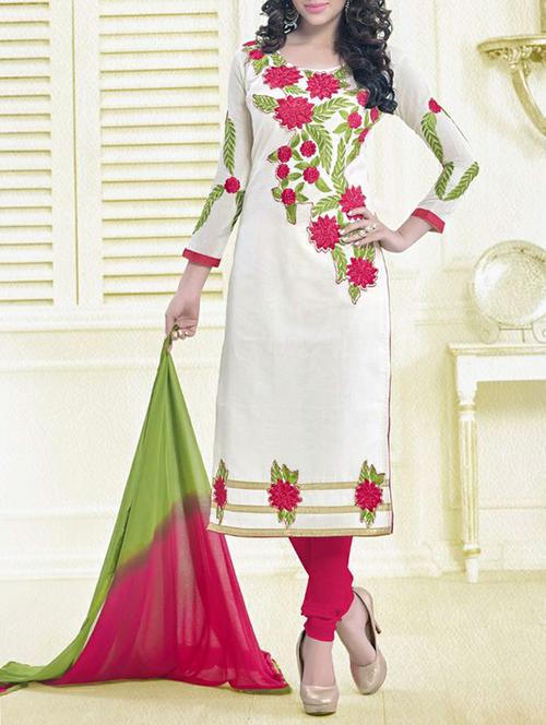 white chanderi cotton unstitched suit - 11580156 - Very Small Image - 1