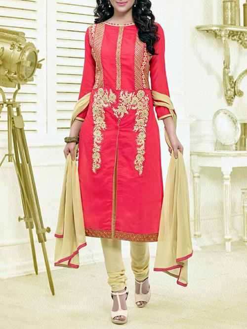 pink chanderi cotton unstitched suit - 11580159 - Very Small Image - 1