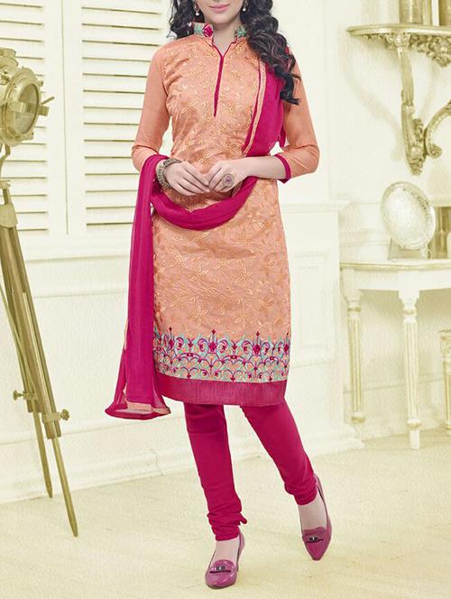 orange chanderi cotton unstitched suit - 11580164 - Very Small Image - 1