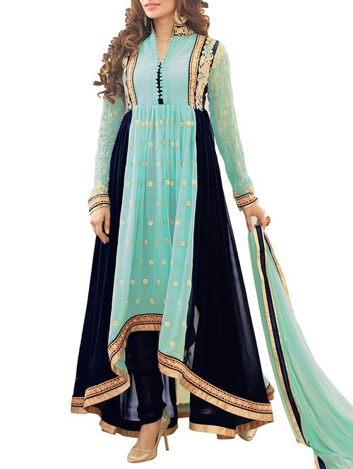turquoise georgette unstitched suit - 11580173 - Very Small Image - 1