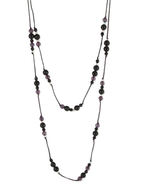 Black beaded metallic two layered thread necklace - 1158047 - Very Small Image - 1