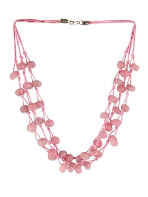 pink beaded metallic three layered thread necklace - 1158060 - Very Small Image - 1