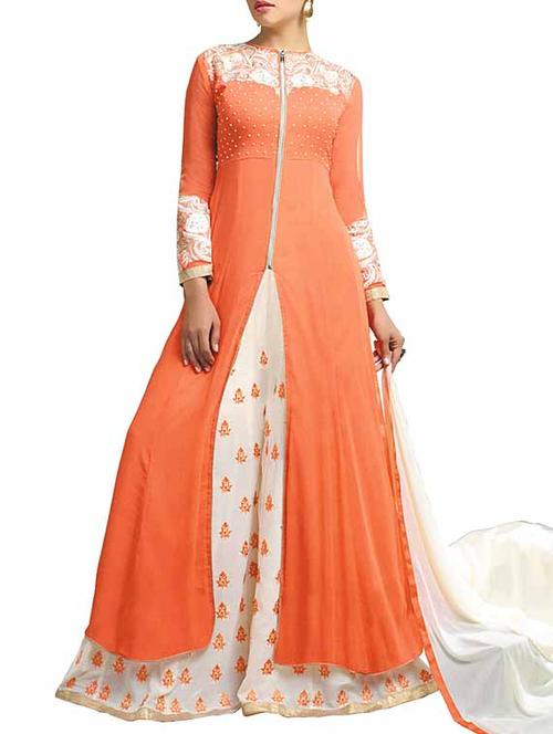 orange georgette embroidered dress material - 11584343 - Very Small Image - 1