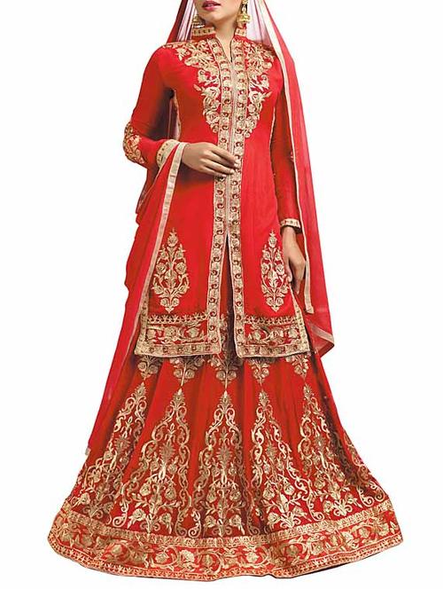 red georgette embroidered dress material - 11584345 - Very Small Image - 1