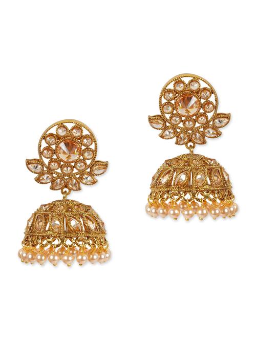 gold metal polki jhumka earrings - 11587088 - Very Small Image - 1