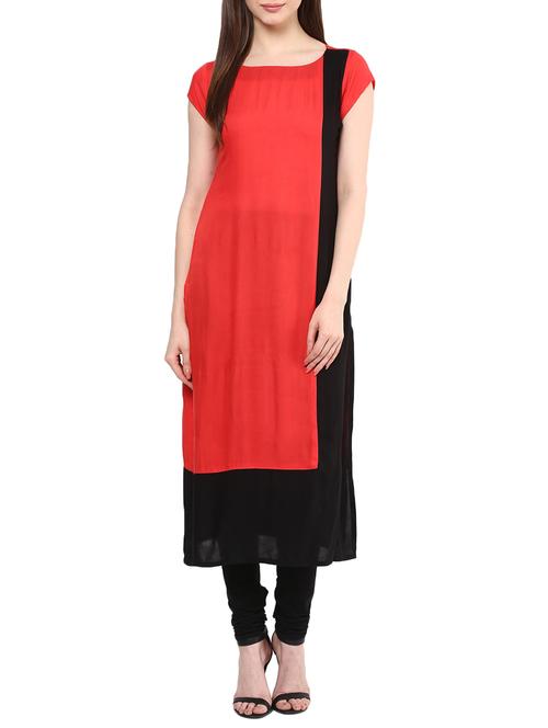 red rayon plain long kurta - 11587395 - Very Small Image - 1