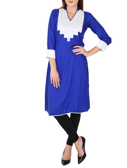 royal blue and white rayon straight kurta - 11588736 - Very Small Image - 1