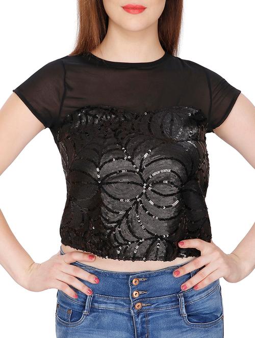 zipper detail sequined top - 11588797 - Very Small Image - 1