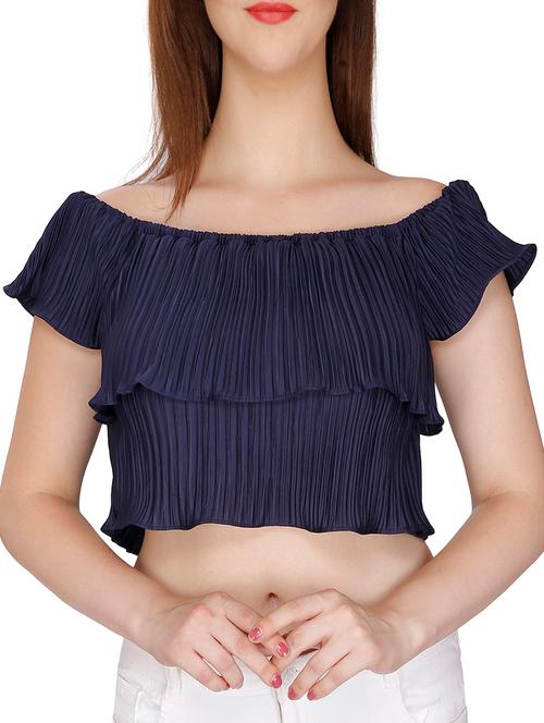 navy blue polyester crop top - 11588813 - Very Small Image - 1