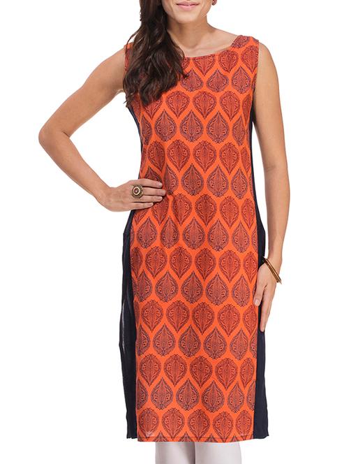 orange printed cotton kurta - 11589692 - Very Small Image - 1