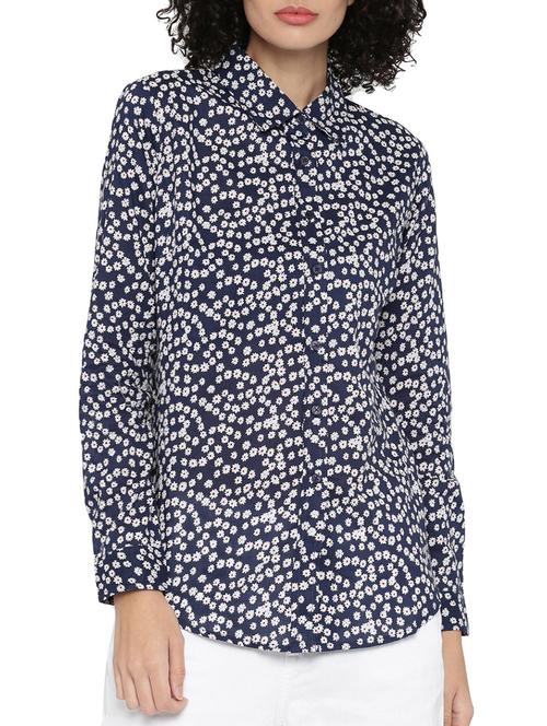 navy blue cotton floral print shirt - 11590166 - Very Small Image - 1