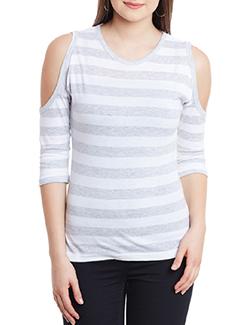 cold shoulder striped top - 11590738 - Very Small Image - 1