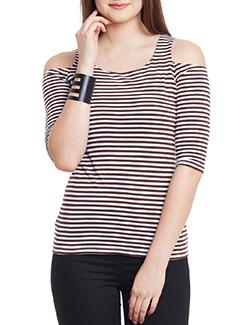 cold shoulder striped top - 11590748 - Very Small Image - 1
