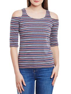 cold shoulder striped top - 11590751 - Very Small Image - 1