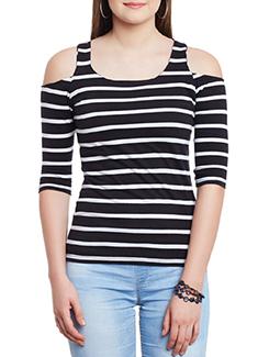 cold shoulder striped top - 11590754 - Very Small Image - 1