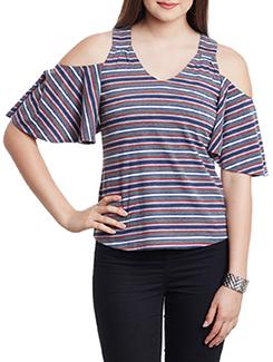 cold shoulder striped top - 11590757 - Very Small Image - 1