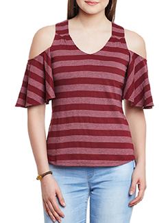 cold shoulder striped top - 11590758 - Very Small Image - 1
